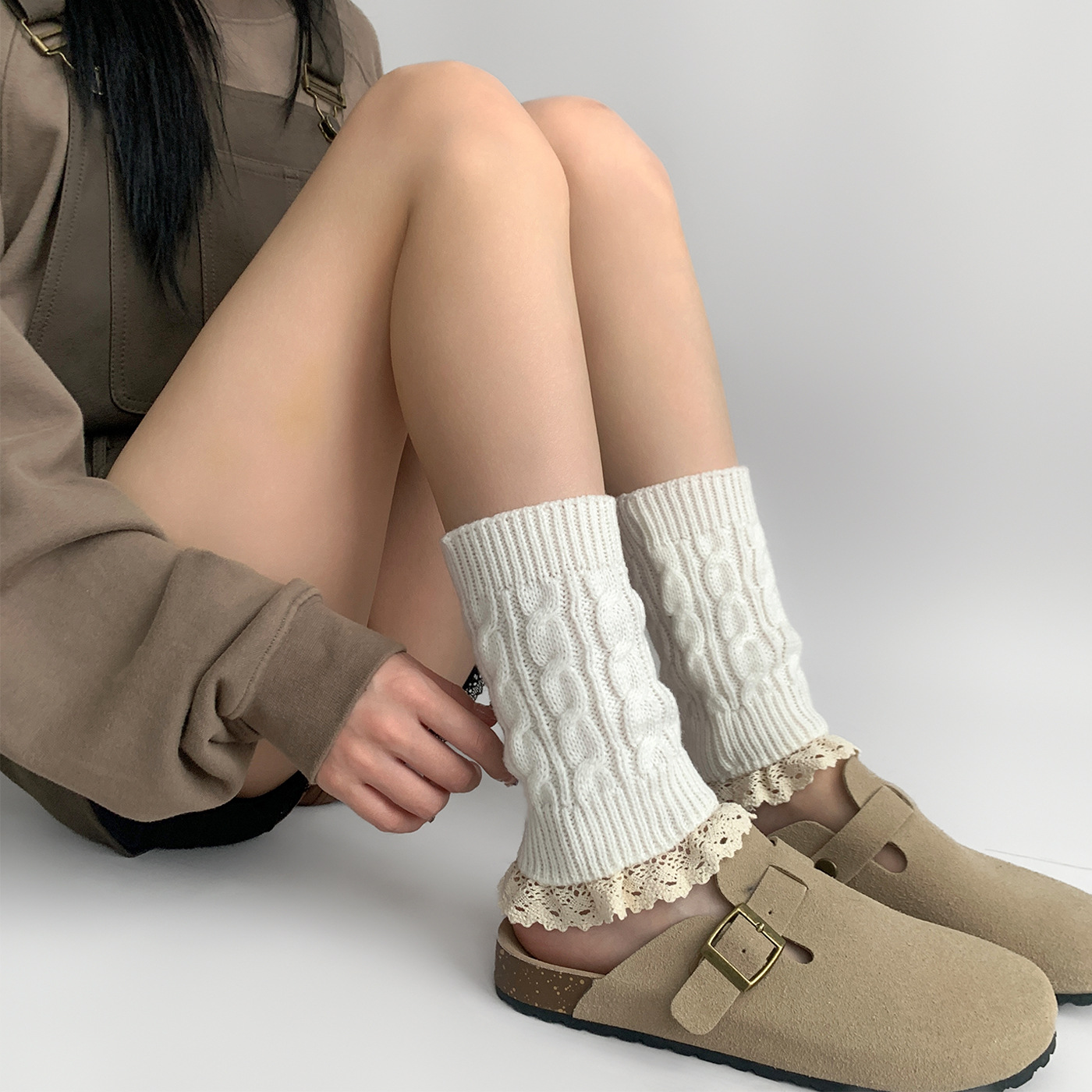 跨境女袜套花边毛线袜套靴套针织时尚腿套秋冬脚套可爱袜筒堆堆袜