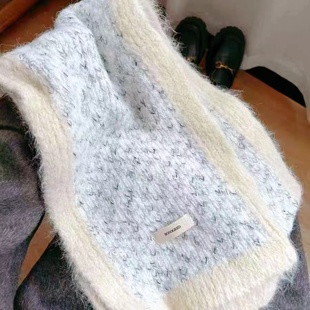 日系条纹针织百搭围巾冬季披肩学生秋冬季韩版情侣保暖高级感围脖