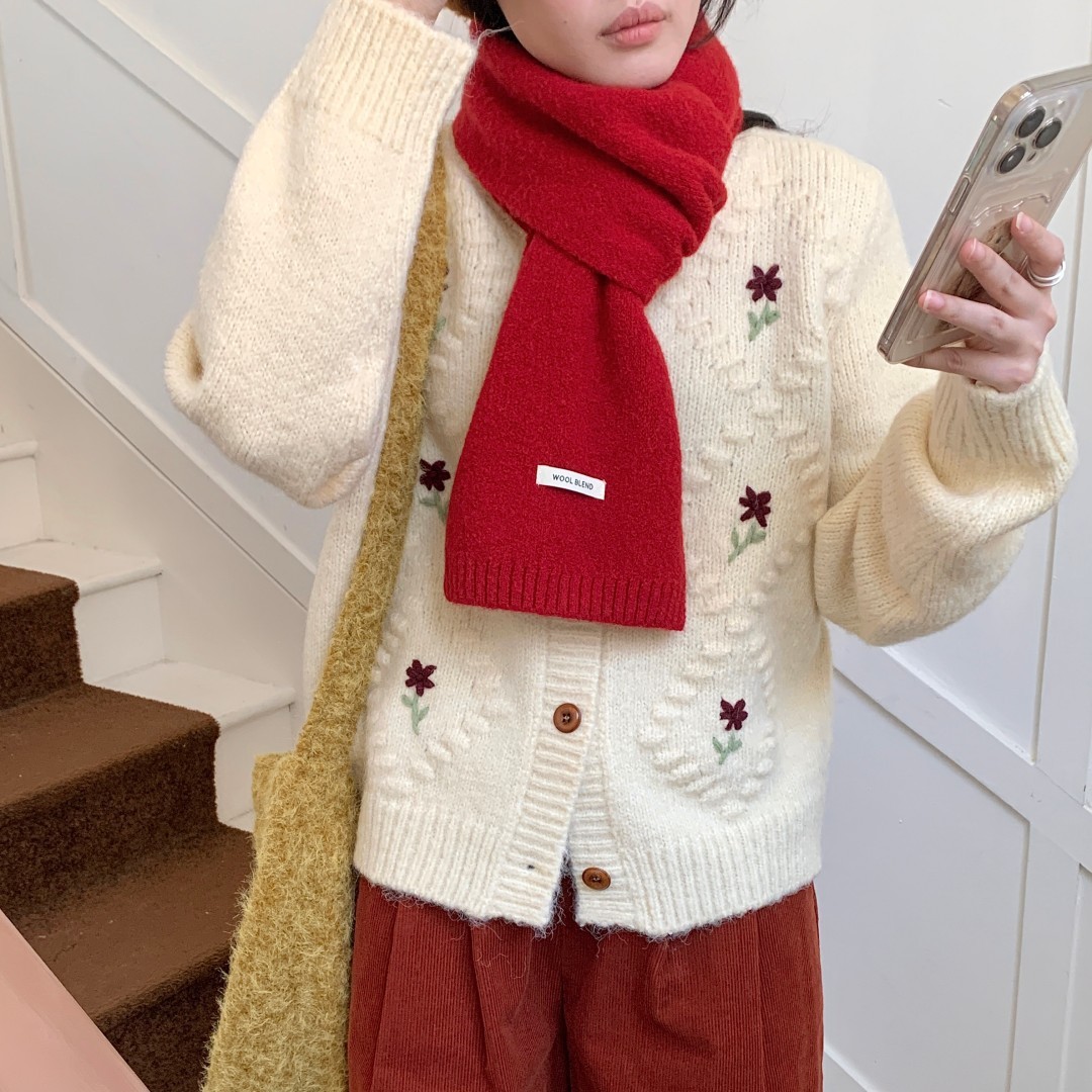 酒红色圣诞围巾女冬季生日过年新年礼物高级感百搭厚保暖手套针织