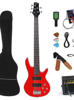 红色五弦电贝司枫木5弦电贝斯低音吉他套装专业演奏摇滚乐器