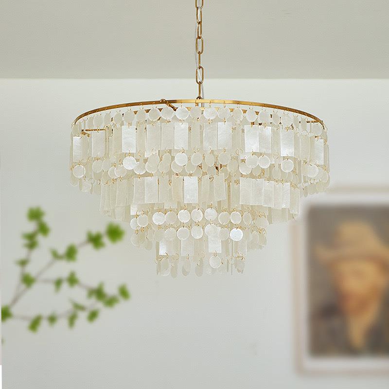 法式奶油客厅餐厅吊灯北欧设计师创意衣帽间卧室天然贝壳风铃吊灯