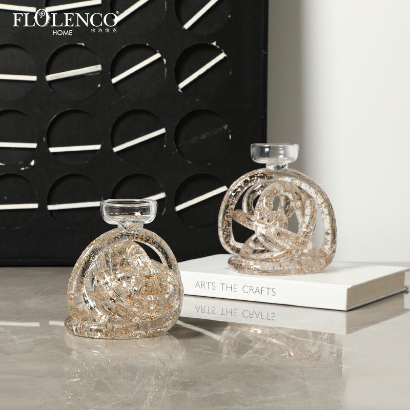 现代轻奢条球金箔玻璃烛台摆件样板房客厅餐边柜高级感创意装饰品