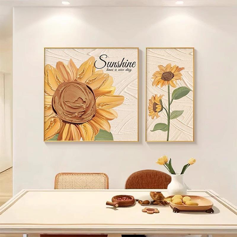 奶油风餐厅装饰画轻奢高级感挂画2024新款向日葵现代简约饭厅厨房