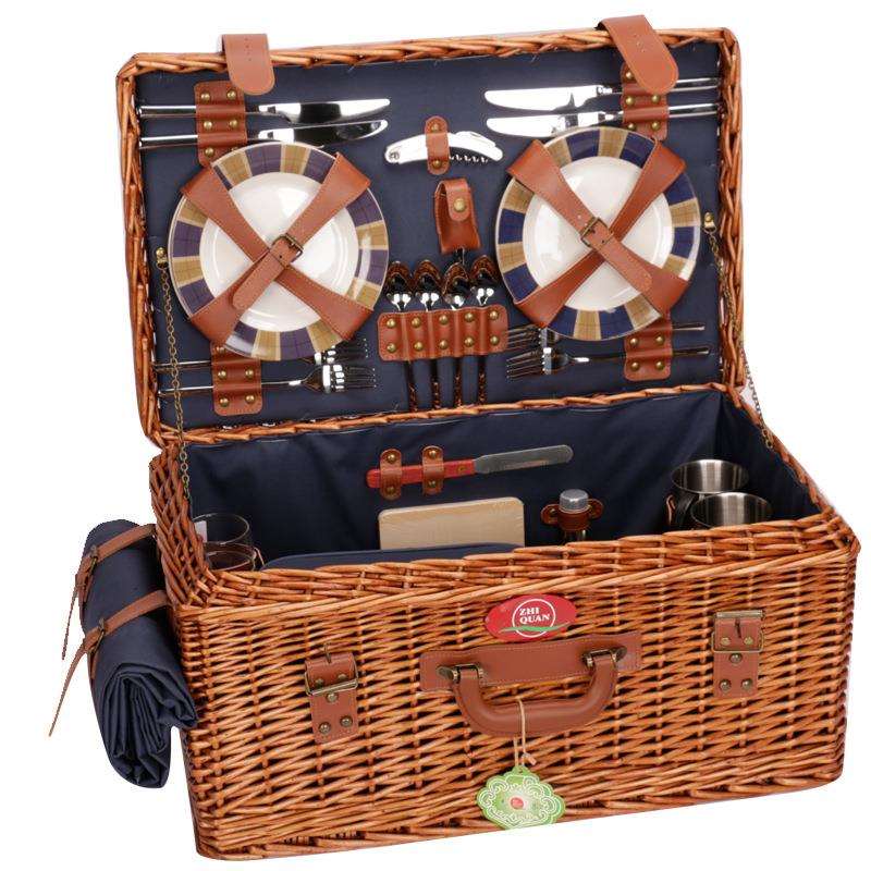 外贸高端野餐篮柳编手工编织野餐篮带多规格手工编织篮菜篮子