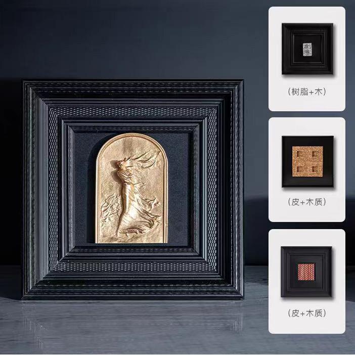 轻奢中式现代样板间展示柜陈列搭配装饰艺术皮革鎏金布艺挂画装饰