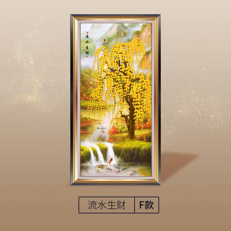 风景画玄关装饰画山水竖版欧式聚宝盆美式过道挂画进门画墙画油画