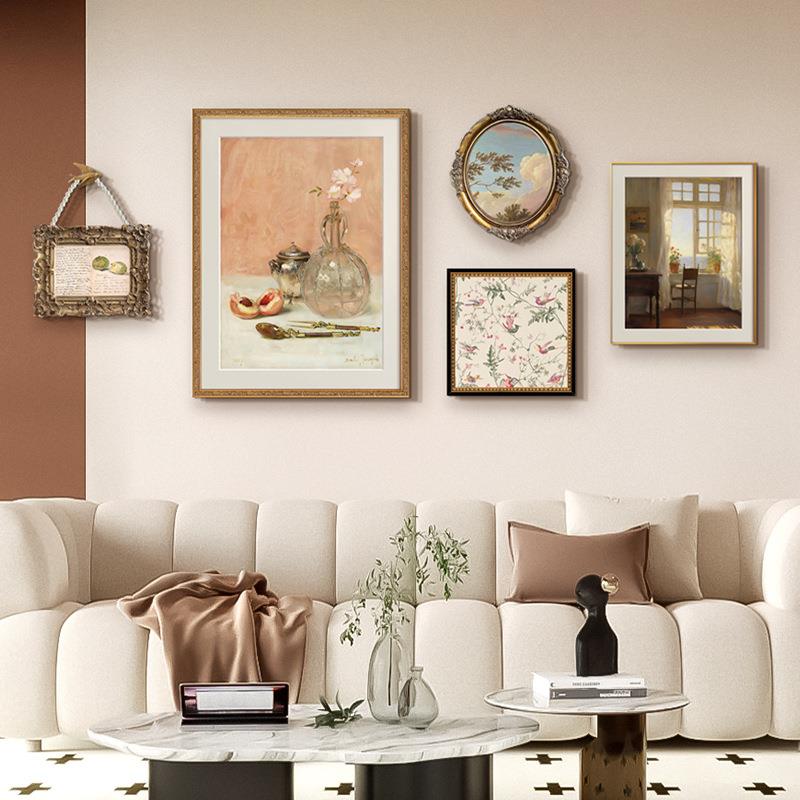 法式中古奶油风客厅装饰画美式轻奢挂画卧室床头壁画餐厅组合画