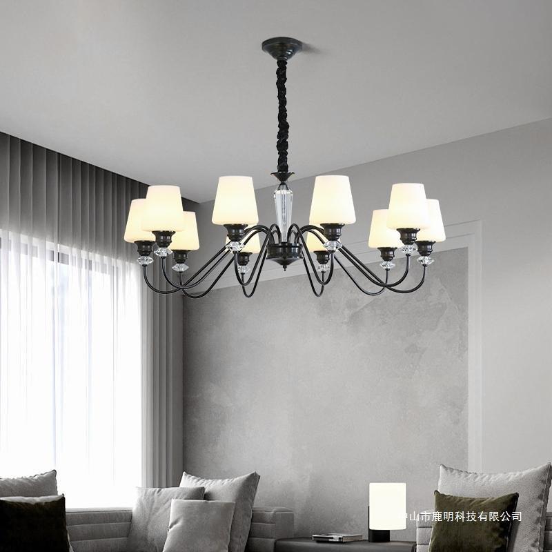 全铜美式吊灯客厅灯黑色复古餐厅卧室灯高端别墅大厅酒店房间灯饰