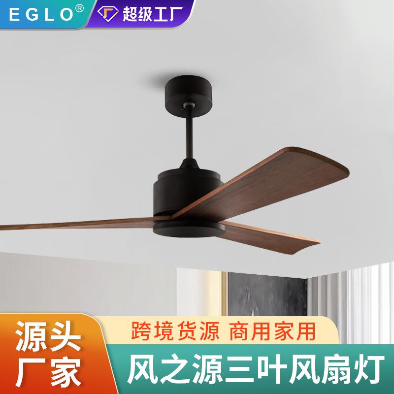 复古实木风扇灯客厅灯美式餐厅家用电扇灯跨境遥控吸顶吊扇带灯