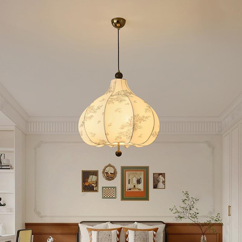 法式中古风吊灯卧室主灯具创意灯笼简约布艺花纹装饰餐厅吧台吊灯