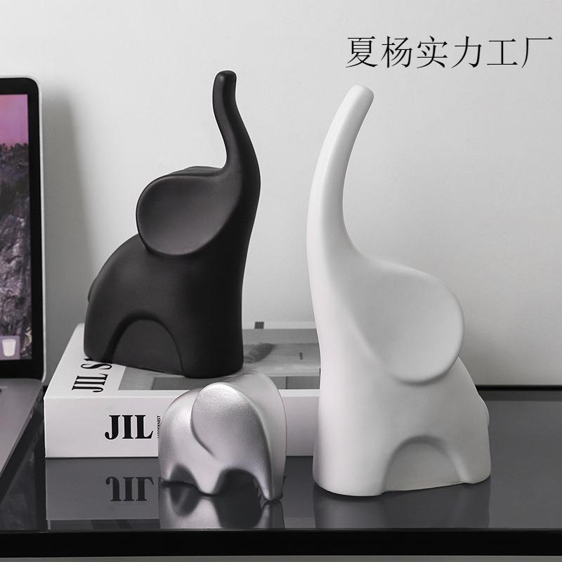 三口之家大象摆件轻奢高档客厅电视酒柜家居装饰高级感软装工艺品