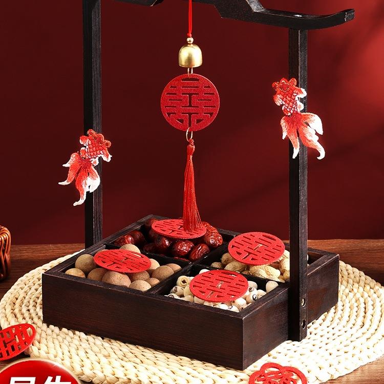 早生贵子提篮果盘订婚摆台四宫格盒干果组合模具喜庆摆件结婚用品