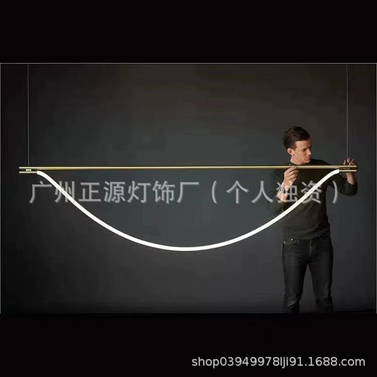 极简个性吧台长条灯管线条缠绕创意设计师餐厅艺术灯餐桌全铜吊灯