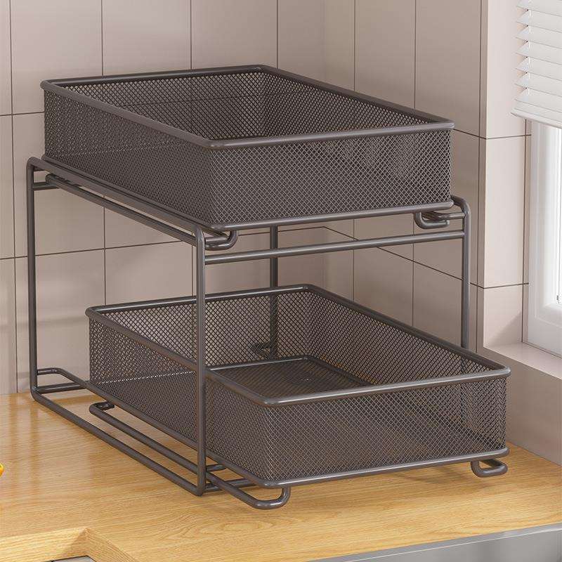 厨房下水槽置物架抽拉式橱柜拉篮调料架碗碟收纳架水池抽屉分层架