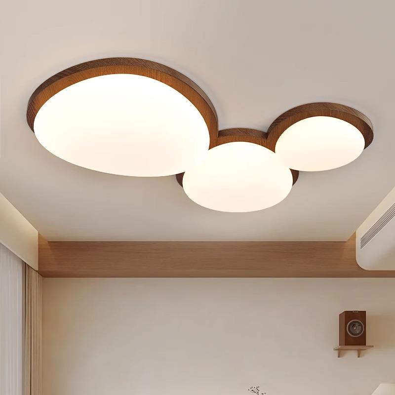 全光谱鹅卵石客厅吸顶灯中古复古胡桃木色新中式原木风卧室灯具