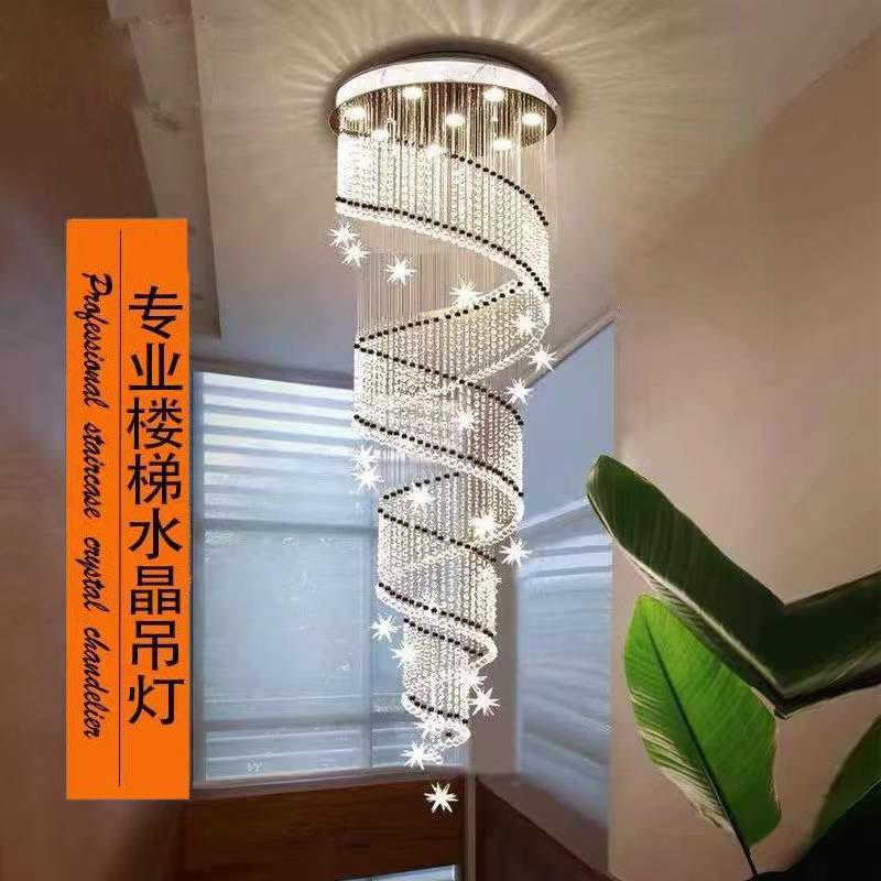 水晶吊灯新款楼梯长吊灯客厅中空水晶灯现代大厅简约轻奢高级感灯