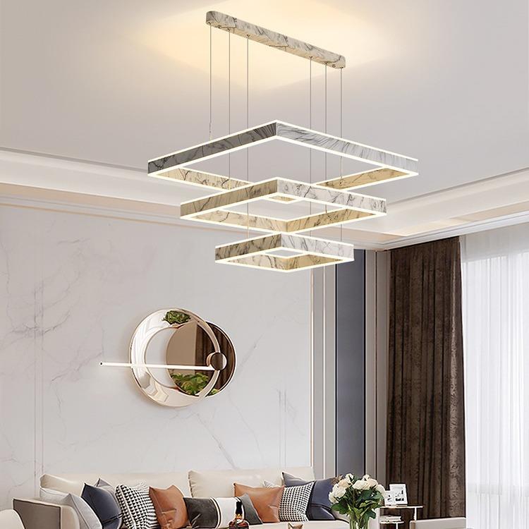 客厅吊灯新款现代简约大理石纹方形大气上下发光LED餐厅灯卧室灯