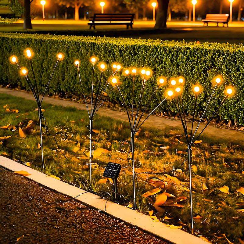 跨境太阳能一拖四草坪灯户外防水萤火虫地插花园灯庭院氛围蒲公英