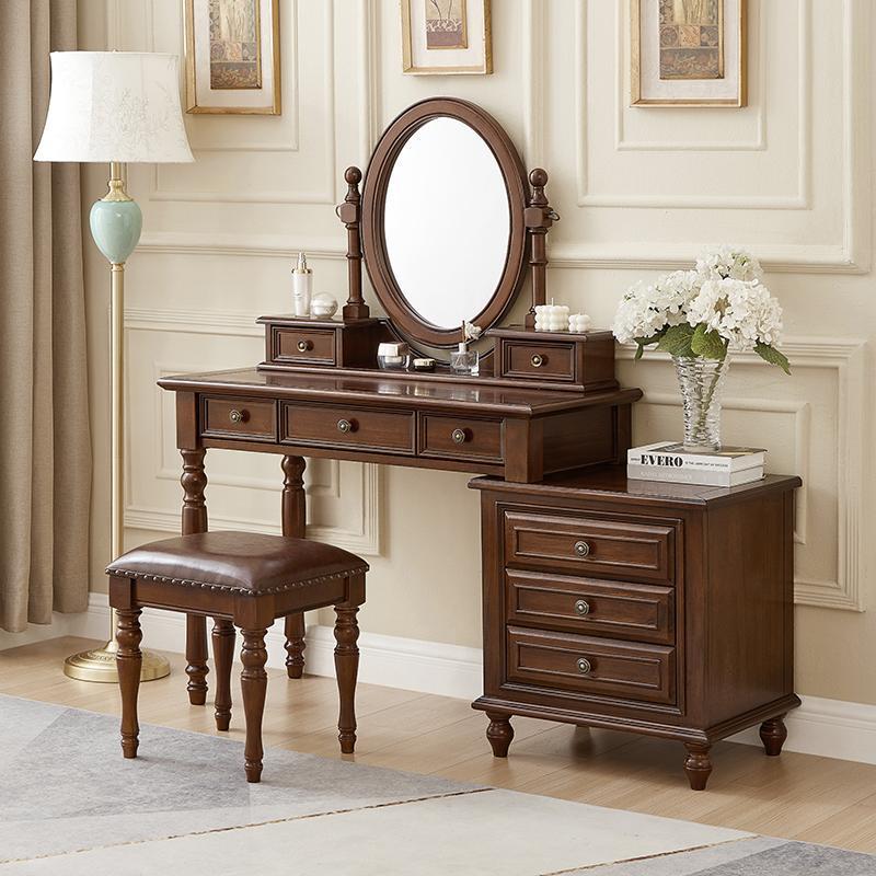 美式全实木梳妆台床头柜一体实木卧室化妆台复古小型收纳化妆桌子