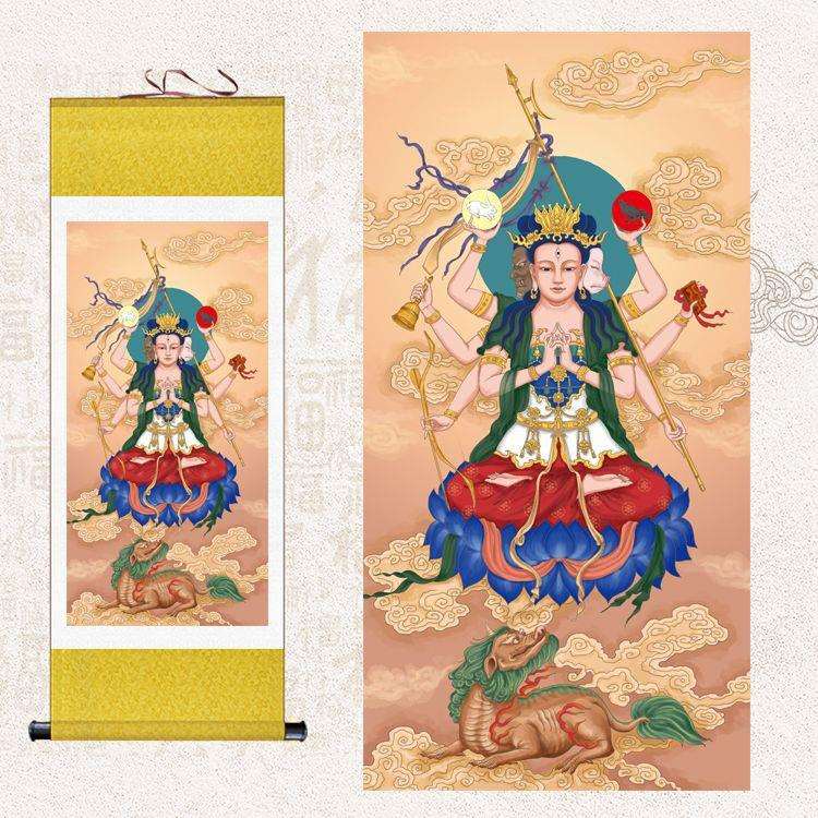 斗姆元君供奉挂画神仙像斗母天尊斗姥画像道场客厅丝绸卷轴画装饰