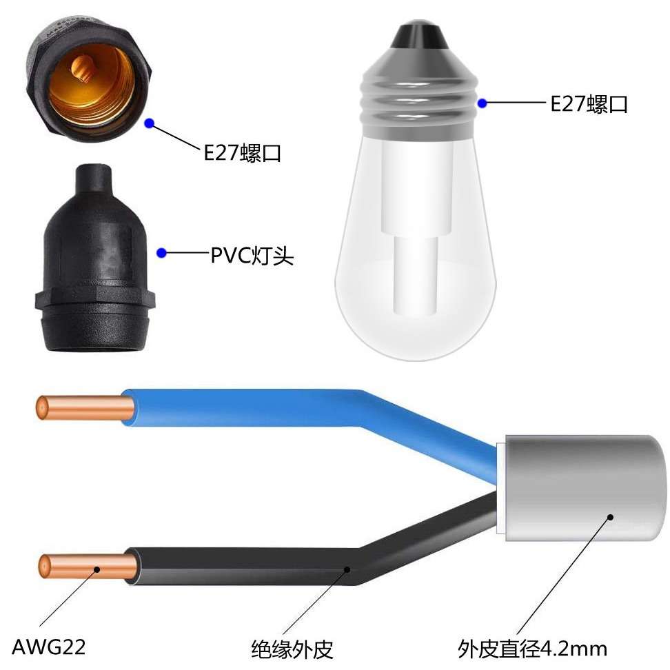 S14太阳能七彩LED球泡RGB幻彩G40户外庭院圣诞装饰灯串遥控控制