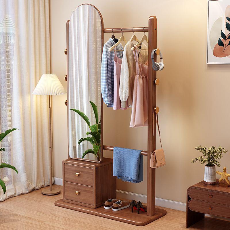 实木衣帽架穿衣镜挂衣架一体家用卧室落地多功能宿舍全身镜置物架