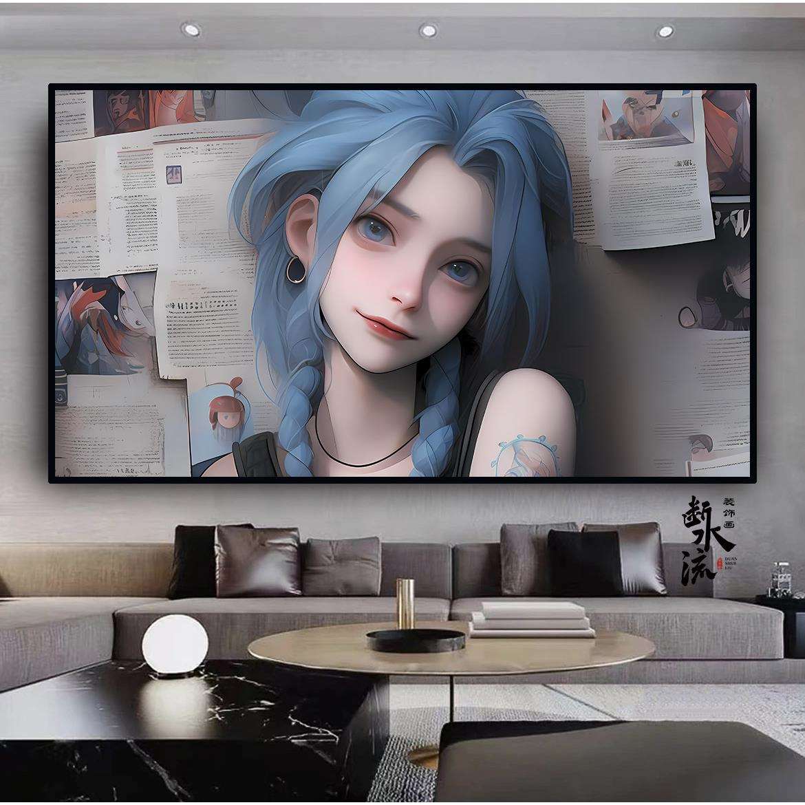 英雄联盟金克丝挂画萝莉可爱美女LOL游戏网咖装饰画电竞房间壁画