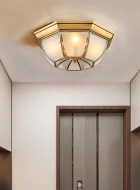 美式全铜卧室灯吸顶灯LED简约复古玄关过道书房灯阳台灯 Q062