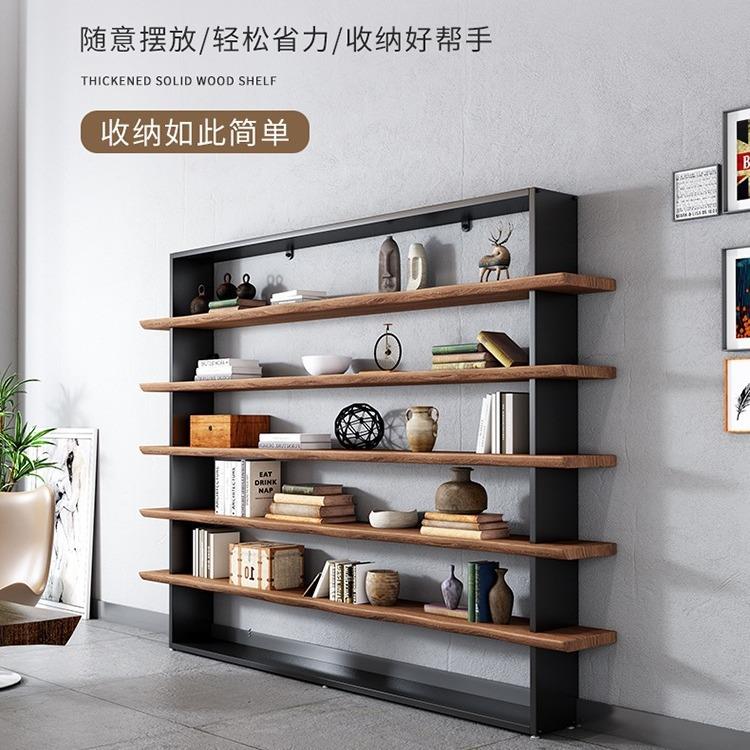 loft工业风铁艺实木隔板书架置物架落地客厅办公室展示架陈列架