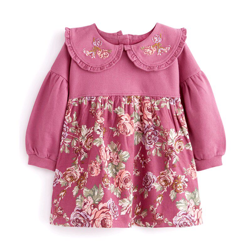 女童复古宫廷长袖连衣裙子宝宝翻领娃娃衫儿童秋装小童公主裙碎花