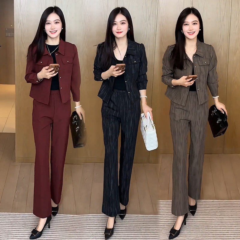 春秋时尚休闲套装女2025新款小个子洋气减龄外套直筒裤.显瘦两件