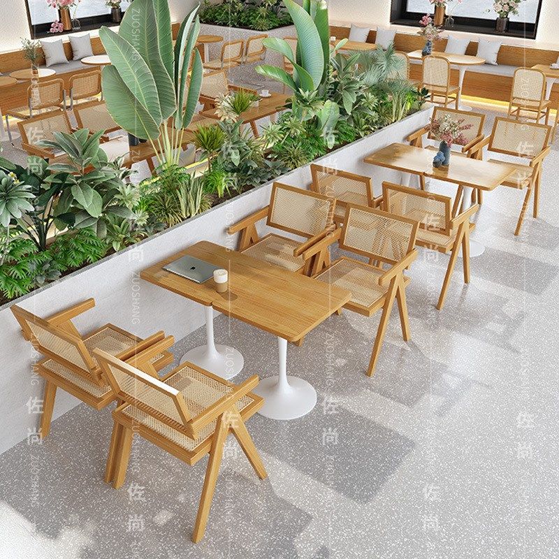 咖啡厅靠墙卡座沙发甜品奶茶料理店主题餐厅冷饮店编藤餐桌椅