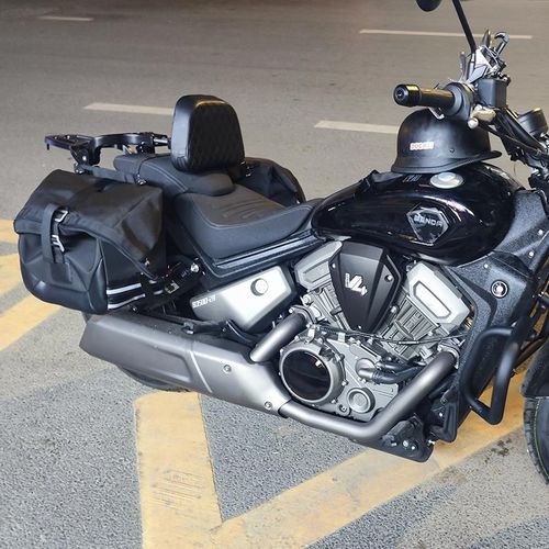 适用奔达黑旗500边包帆布一站式改装 摩托车复古皮边箱保险杠靠背