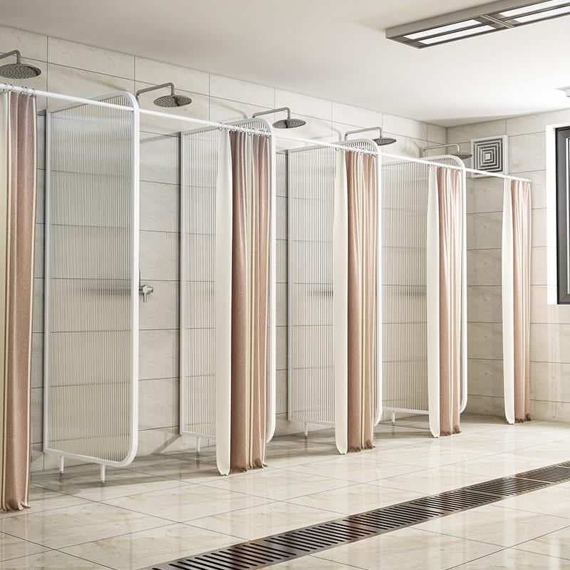 公共卫生间澡堂洗澡淋浴房钢化玻璃遮挡板游泳馆不锈钢屏风隔断墙