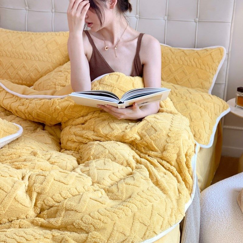 冬季公主风牛奶绒四件套床上用品花边塔芙绒纯色床笠加厚被套加绒,床上用品,床品套件/四件套/多件套,淘宝优惠券,粉丝福利购,淘宝优惠卷