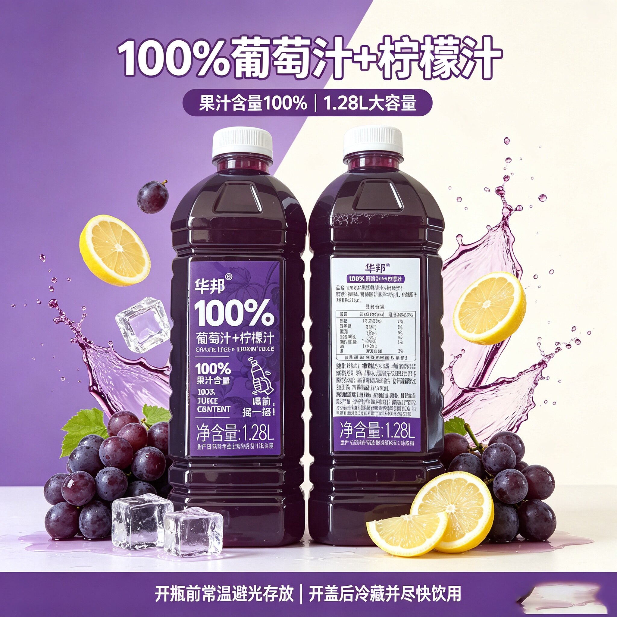 华邦100%葡萄柠檬汁1.28L大瓶