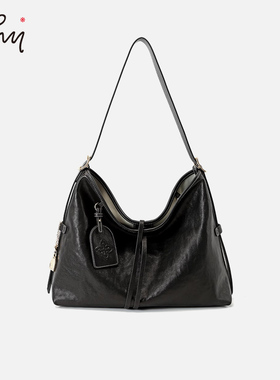 WHY女包复古单肩包植鞣牛皮Hobo包慵懒松弛腋下包大容量斜挎包