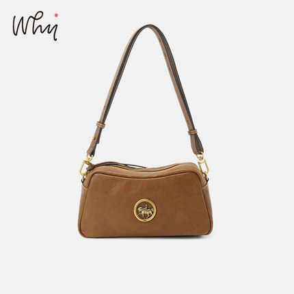 WHY女包植鞣皮斜挎真皮小方包踏花归去系列枕头包轻奢复古单肩包