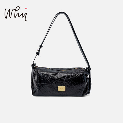 WHY女包复古褶皱吐司包大容量单肩包25秋冬新款真皮斜挎通勤包