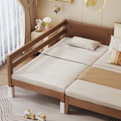 实木儿童床拼接床带护栏