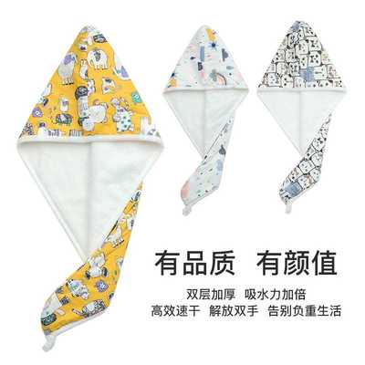 全棉印花干发帽女双层加厚超强
