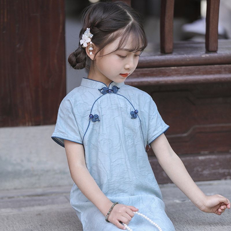 儿童旗袍夏季新款女童汉服素雅国风连衣裙宝宝汉服新中式童装轻薄