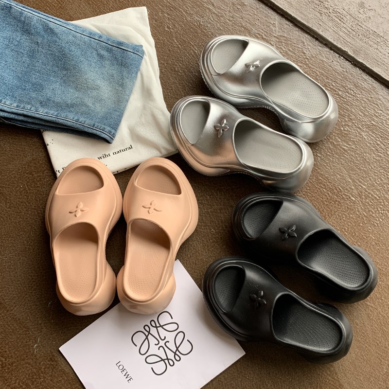 不二橘银色十字花厚底增高拖鞋女外穿2025夏网红黑色增高一字凉鞋