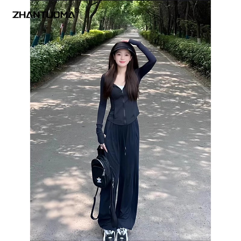 冰丝防晒衣休闲 运动套装女2024年夏季新款修身显瘦外套时尚