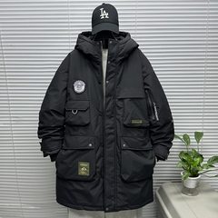 大码羽绒服男加肥加大300斤胖子冬季中长款保暖工装外套2023新款