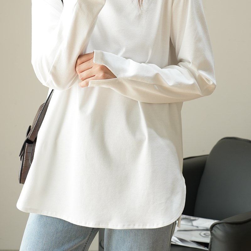 定制款 女士精疏纯棉长袖 简约款纯色T恤  圆领打底衫 春秋女装