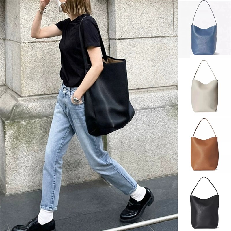 小众togo牛皮荔枝纹水桶包大容量极简风单肩包通勤高级感手提包女