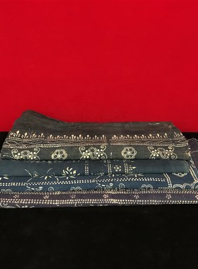 民俗老物件老粗布蓝色印花老式花布装饰蜡染手工怀旧复古道具收藏