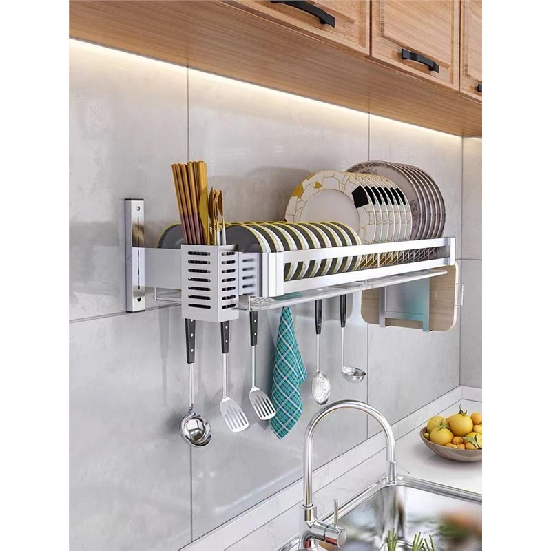 厨房墙上置物架壁挂碗架沥水架304不锈钢防锈碗碟架碗盘架免