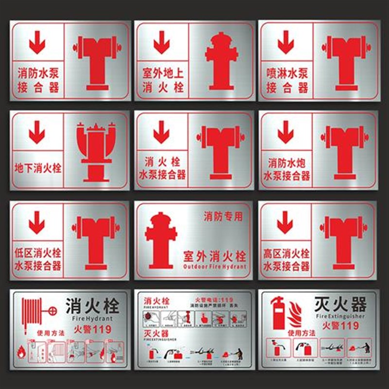 消防高位水箱标识牌不锈钢注意安全警示牌装修工地厂区车间酒店民